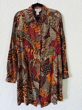 Vintage Diane Gilman Multicolor Sequin & Animal Print Button-Down Shirt